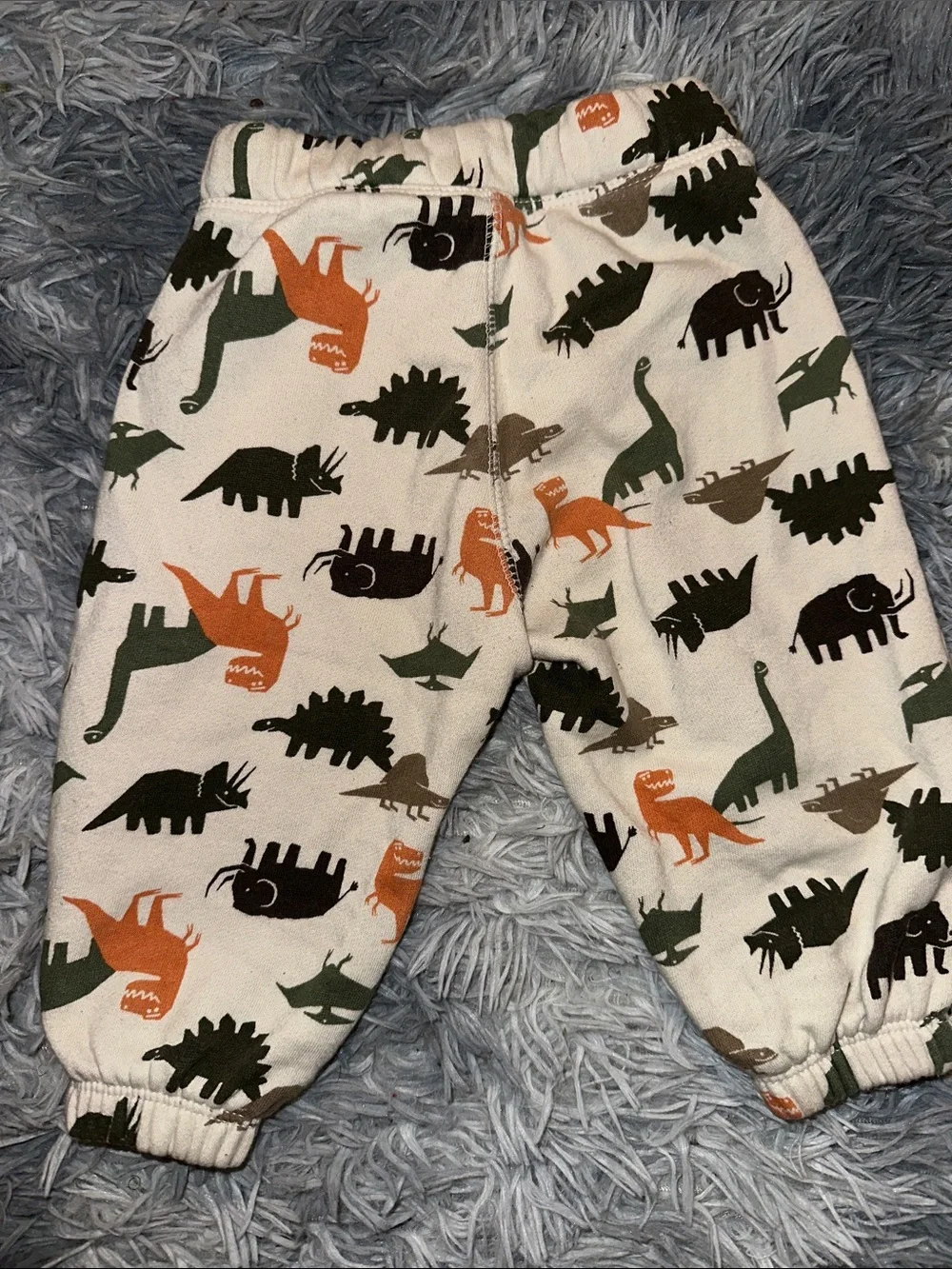 Old Navy Cream Sweatpants with Green, Black & Orange Dino Print